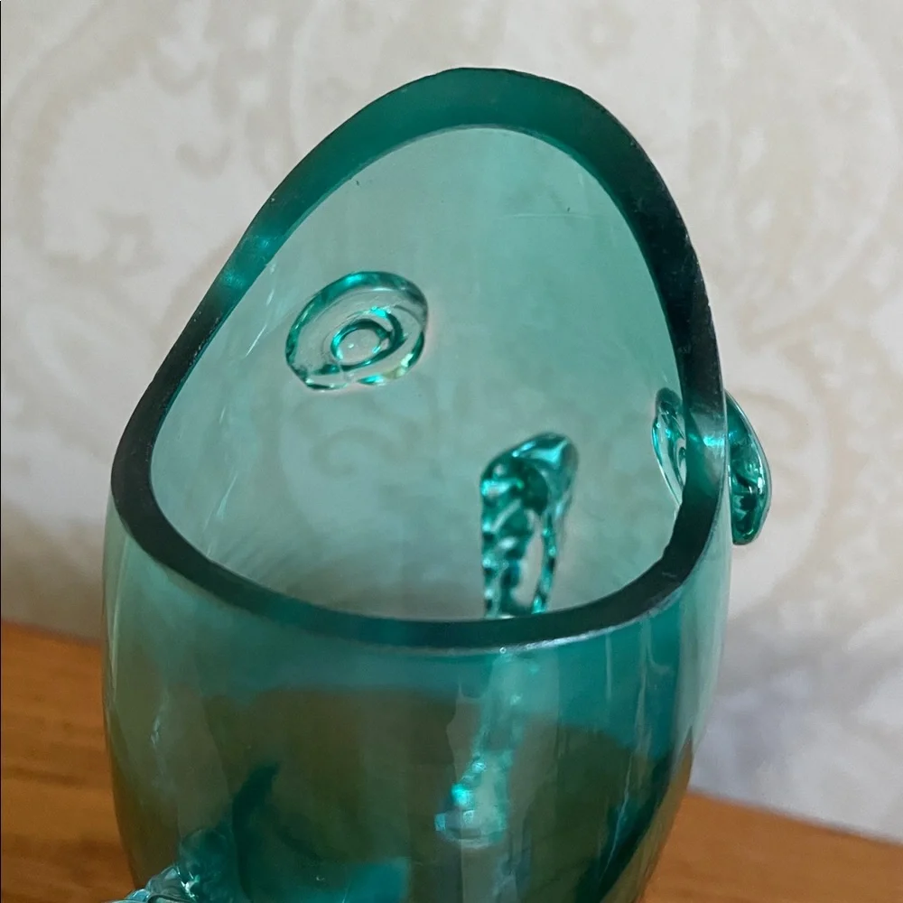 Rare Vintage Blenko style Aqua Glass Fish vase 12.5” tall